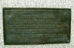 From here to eternity: a small plaque on the campus of the University of Chicago commemorates the site of Fermi's first atomic pile--and the start of the world's nuclear waste problem. (Photo: Nathan Guy via Flickr)